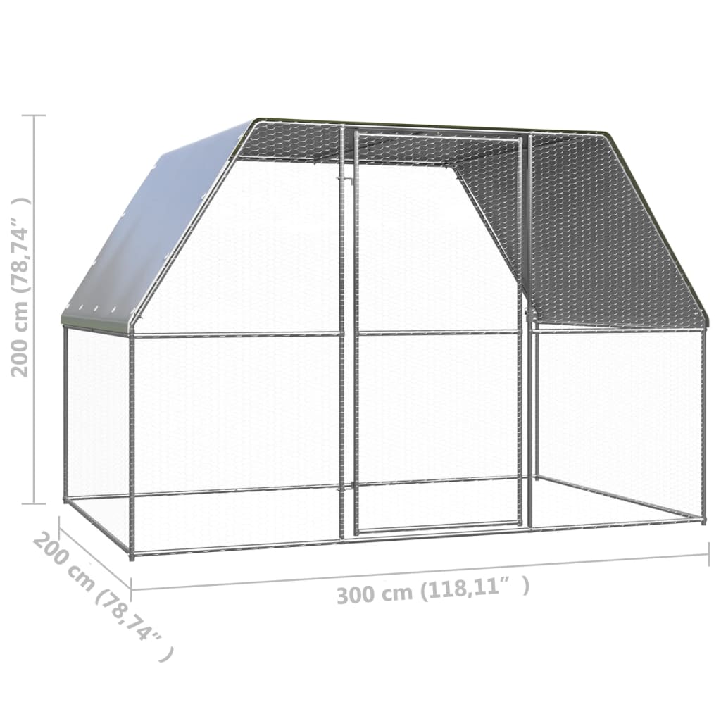 Kippenkooi 3x2x2 m gegalvaniseerd staal zilverkleurig en grijs - Afbeelding 4