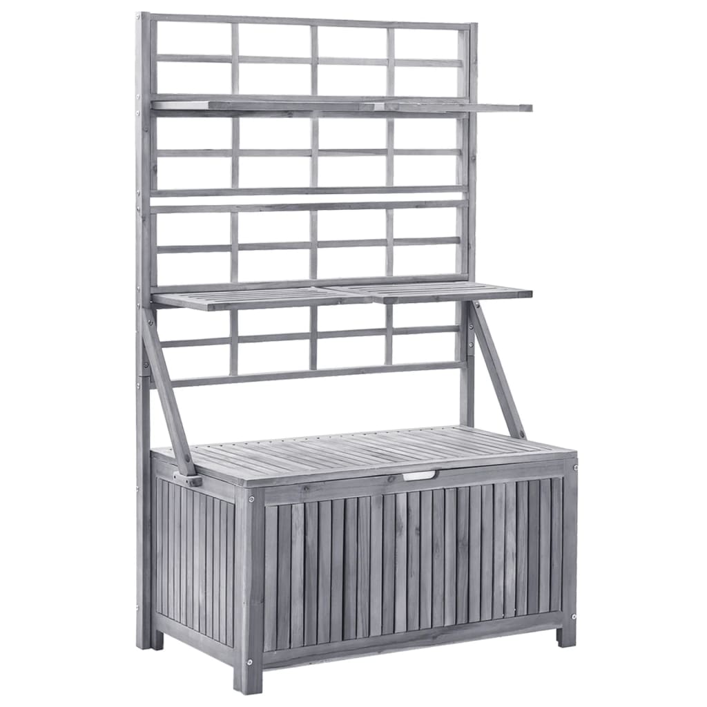 Opbergbox met latwerk 99x55x160 cm massief acaciahout grijs - Afbeelding 2