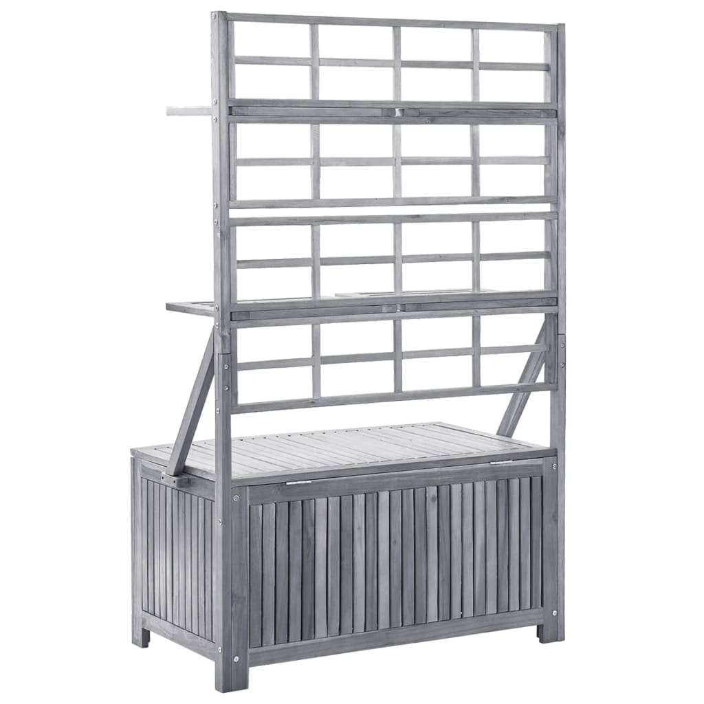 Opbergbox met latwerk 99x55x160 cm massief acaciahout grijs - Afbeelding 5