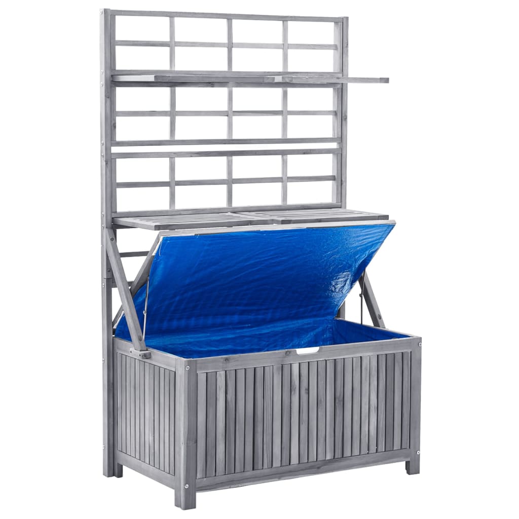 Opbergbox met latwerk 99x55x160 cm massief acaciahout grijs - Afbeelding 6