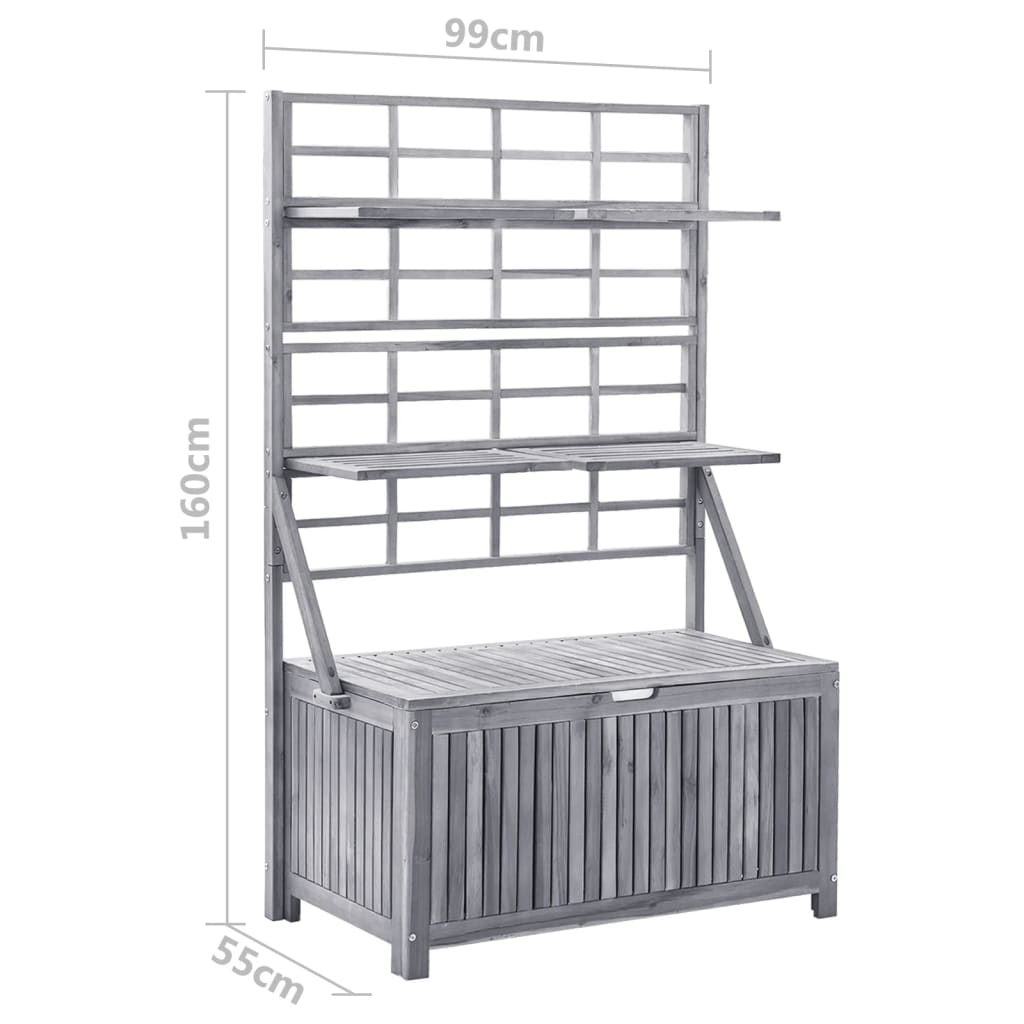 Opbergbox met latwerk 99x55x160 cm massief acaciahout grijs - Afbeelding 9