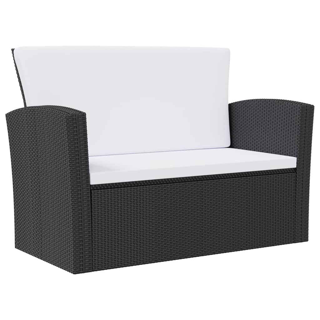 16-delige Loungeset met kussens poly rattan zwart - Afbeelding 5