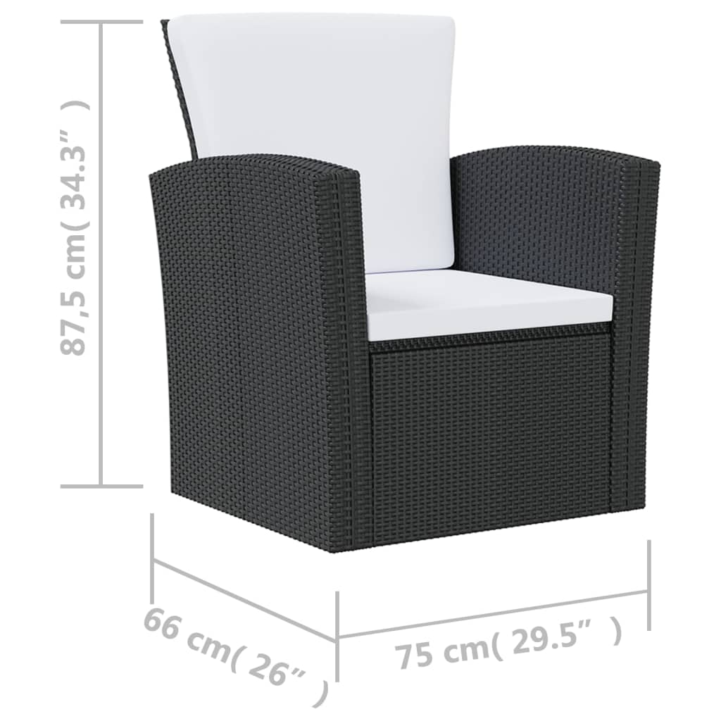 16-delige Loungeset met kussens poly rattan zwart - Afbeelding 9