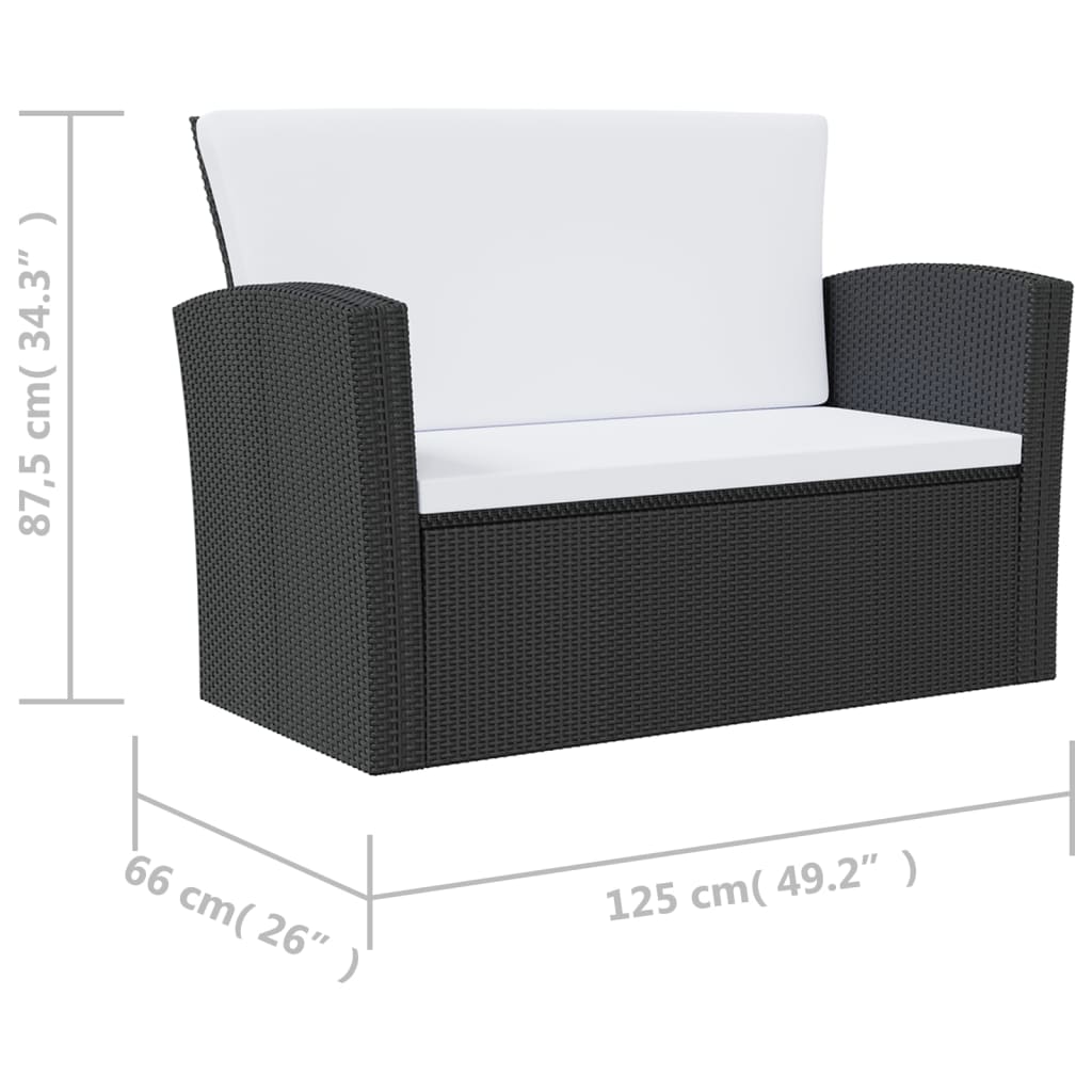 16-delige Loungeset met kussens poly rattan zwart - Afbeelding 10