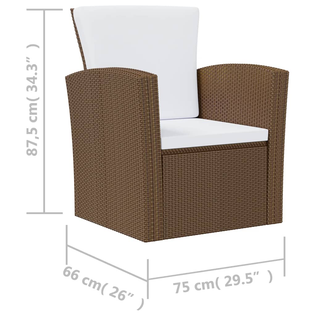 16-delige Loungeset met kussens poly rattan bruin - Afbeelding 9