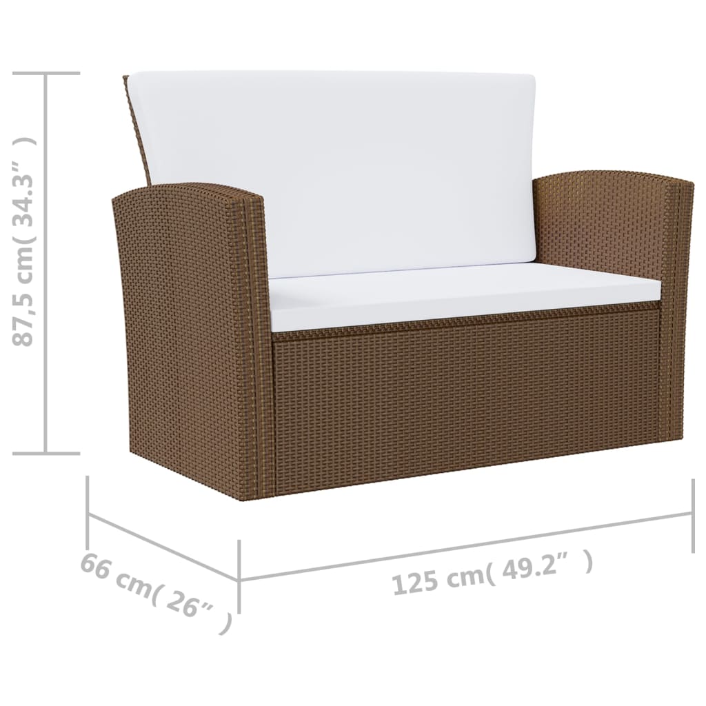 16-delige Loungeset met kussens poly rattan bruin - Afbeelding 10