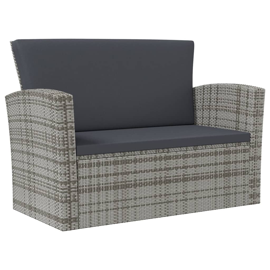 16-delige Loungeset met kussens poly rattan grijs - Afbeelding 5