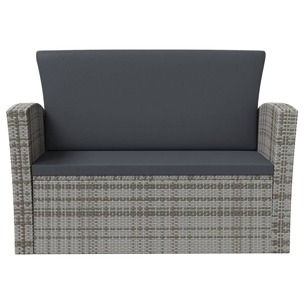 16-delige Loungeset met kussens poly rattan grijs - Afbeelding 6
