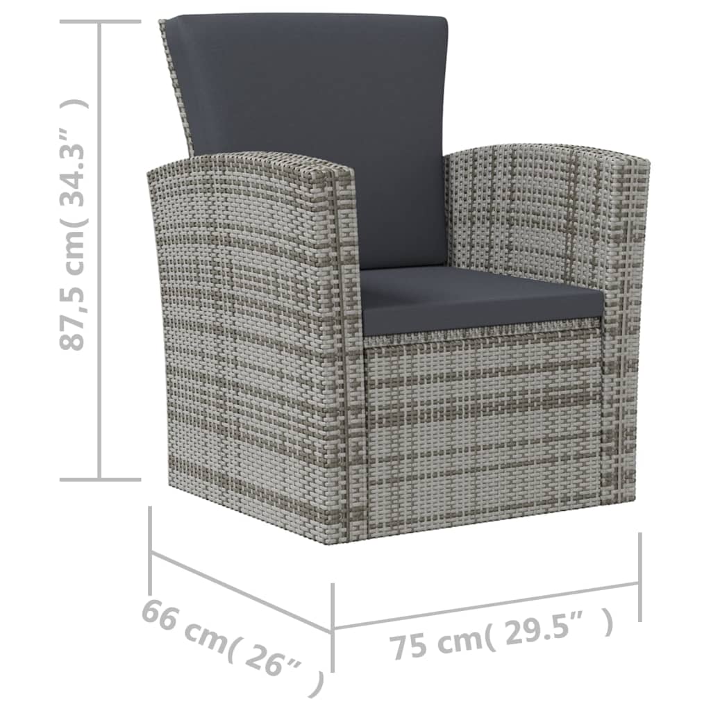 16-delige Loungeset met kussens poly rattan grijs - Afbeelding 9