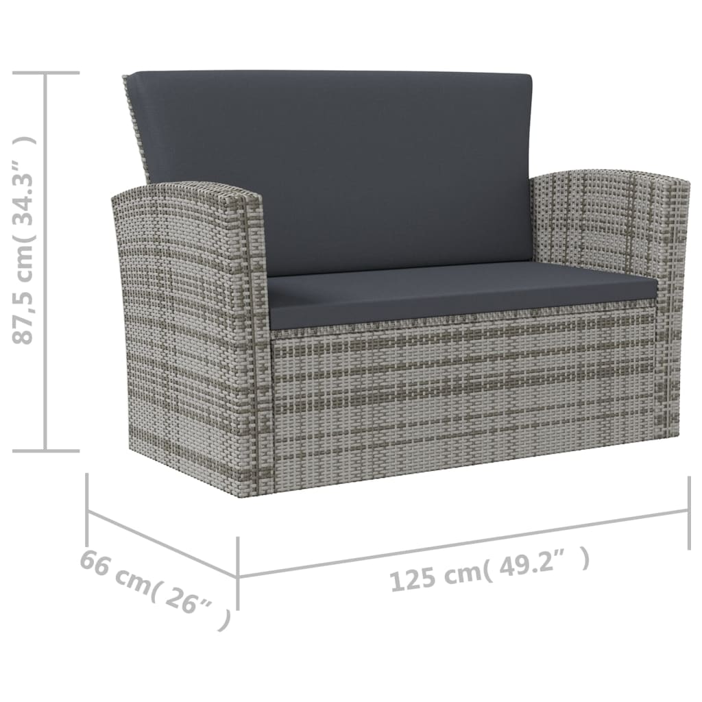 16-delige Loungeset met kussens poly rattan grijs - Afbeelding 10