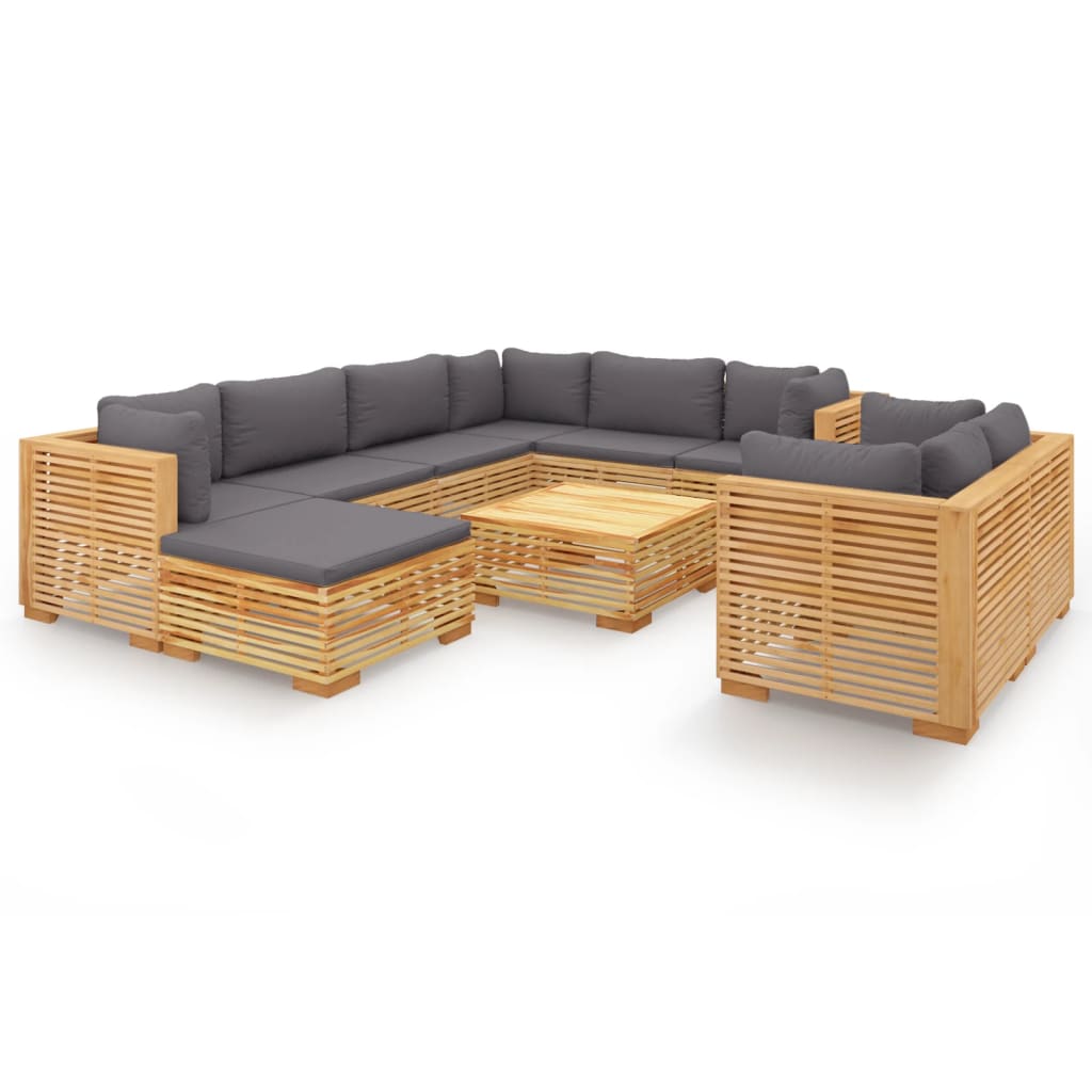 10-delige Loungeset met kussens massief teakhout - Afbeelding 2