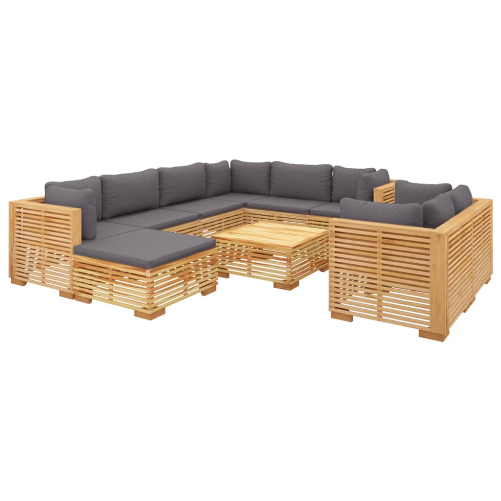 10-delige Loungeset met kussens massief teakhout - Afbeelding 3
