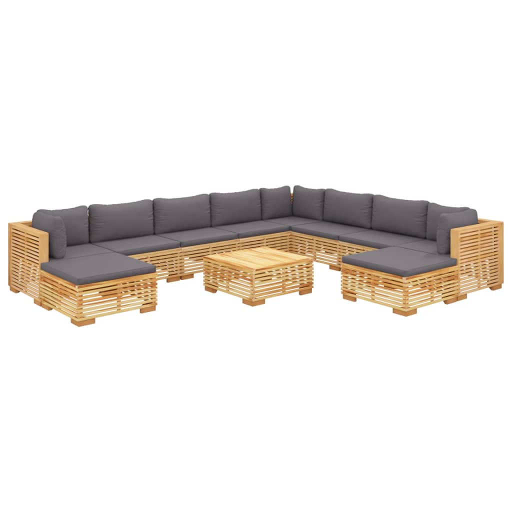 11-delige Loungeset met kussens massief teakhout - Afbeelding 3