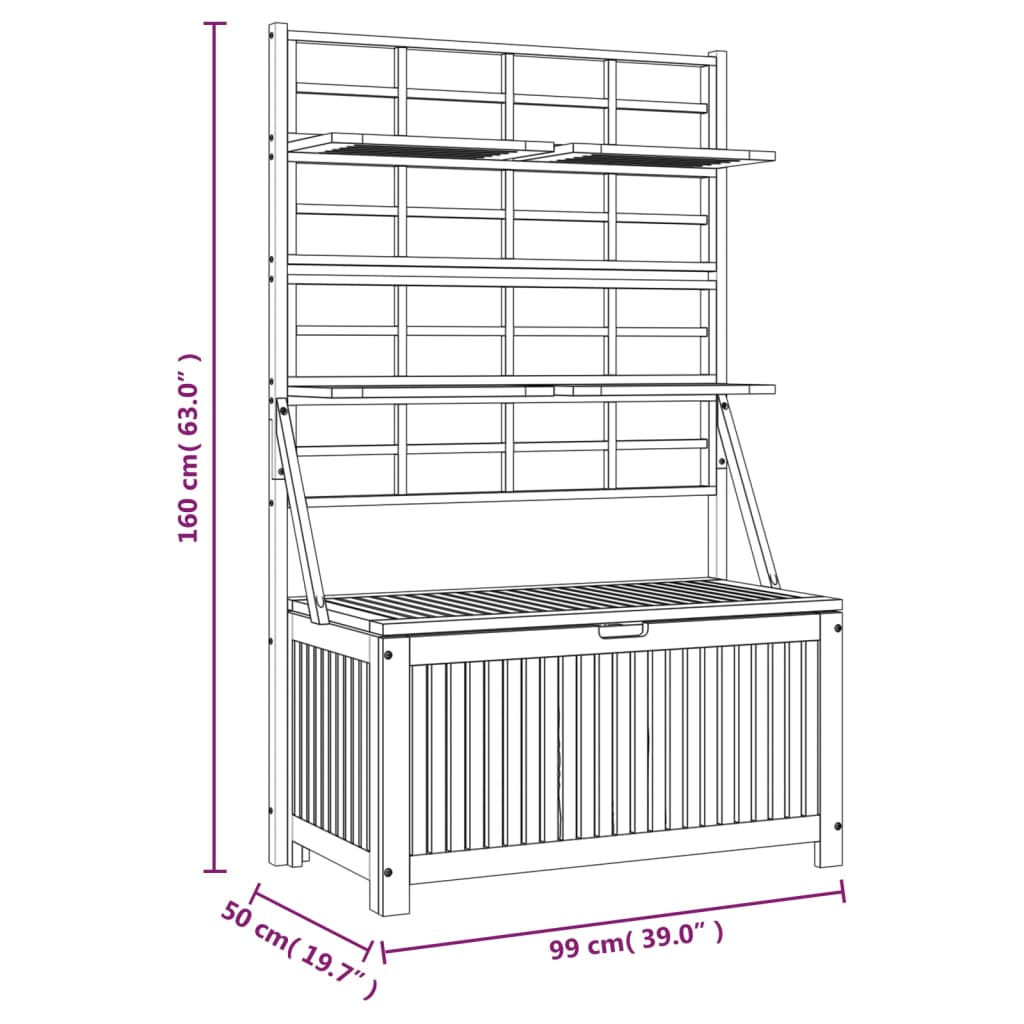 Opbergbox met latwerk 99x50x160 cm massief acaciahout - Afbeelding 10