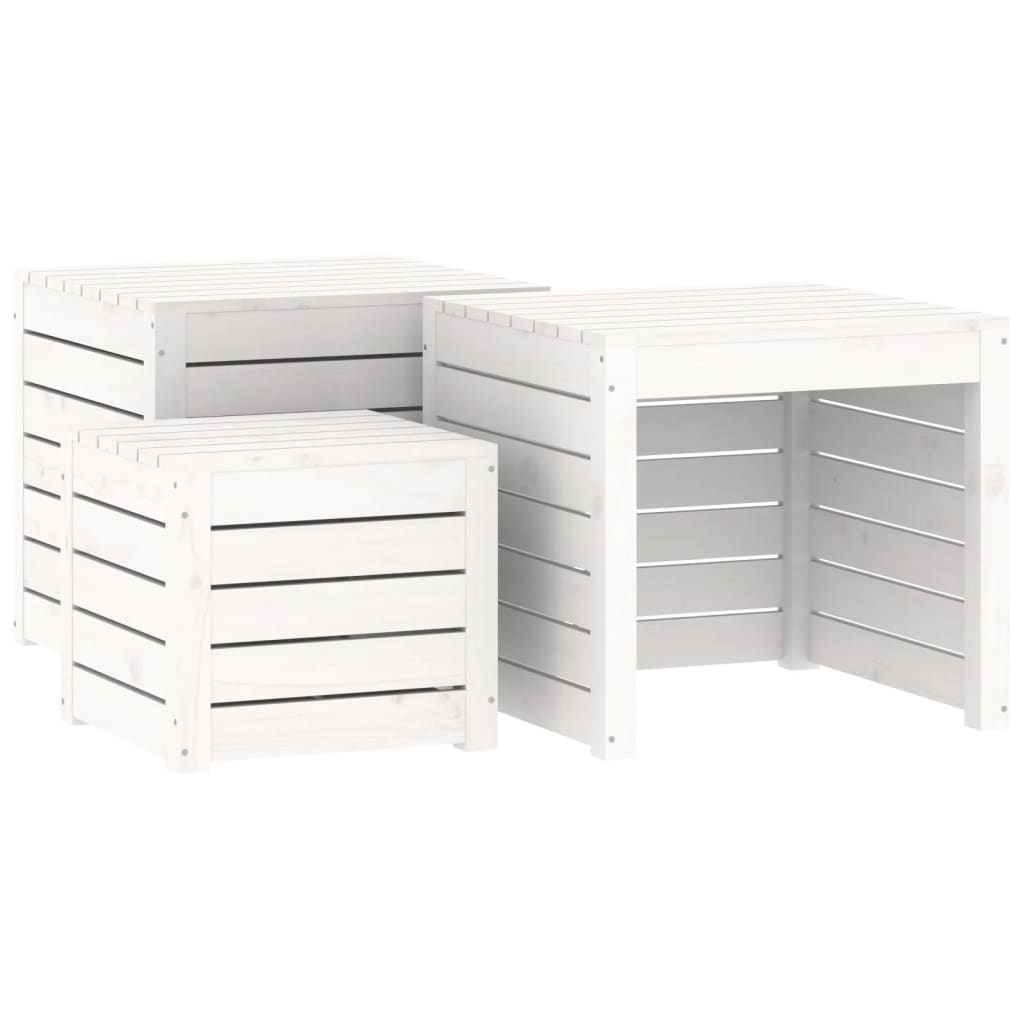 3-delige Tuinboxset massief grenenhout wit - Afbeelding 2