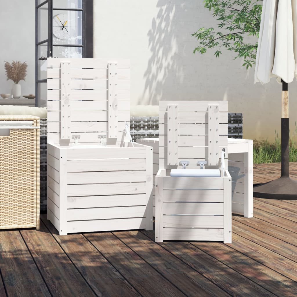 3-delige Tuinboxset massief grenenhout wit - Afbeelding 3