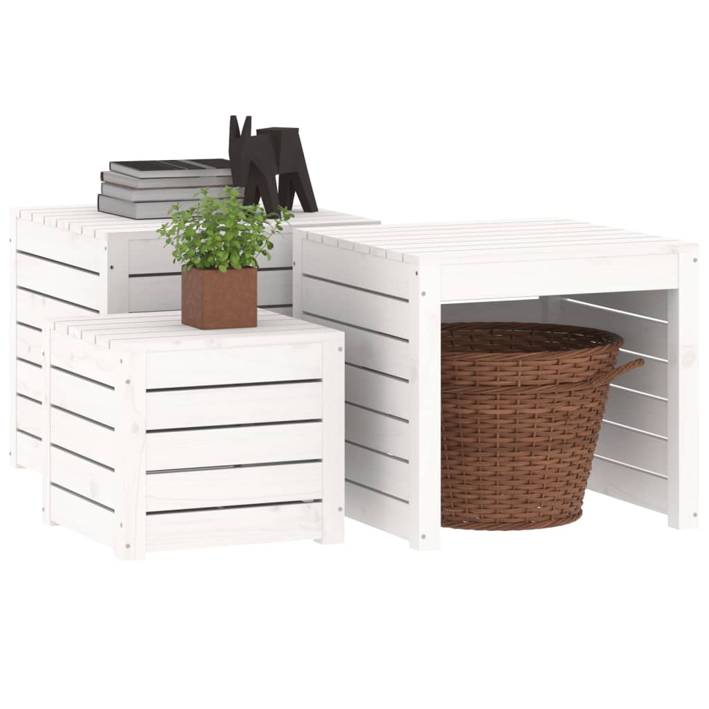 3-delige Tuinboxset massief grenenhout wit - Afbeelding 4