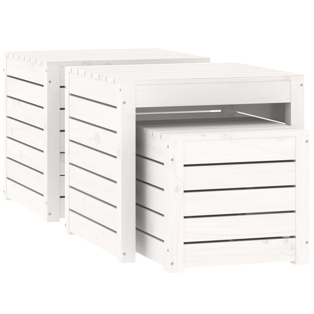 3-delige Tuinboxset massief grenenhout wit - Afbeelding 5