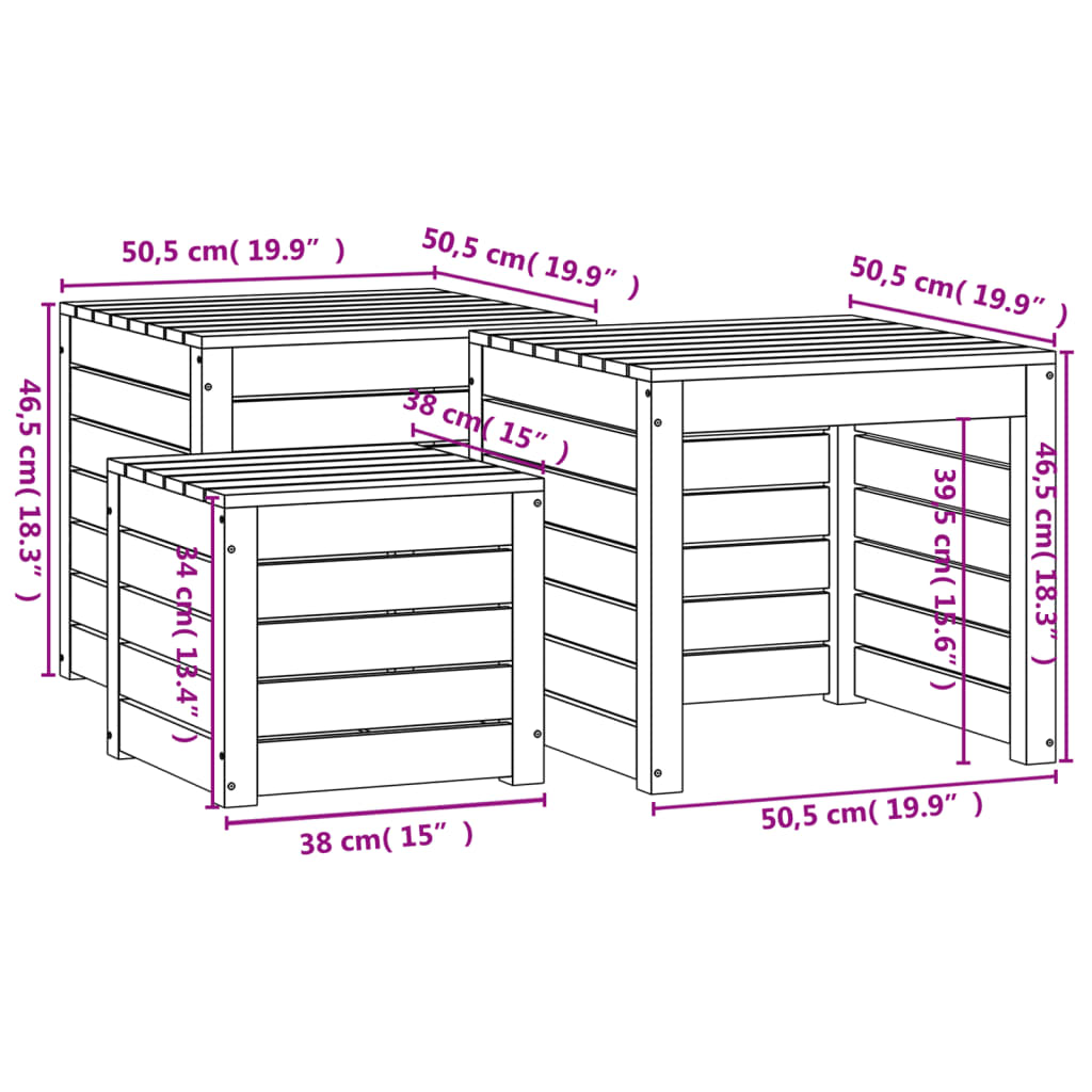 3-delige Tuinboxset massief grenenhout wit - Afbeelding 10