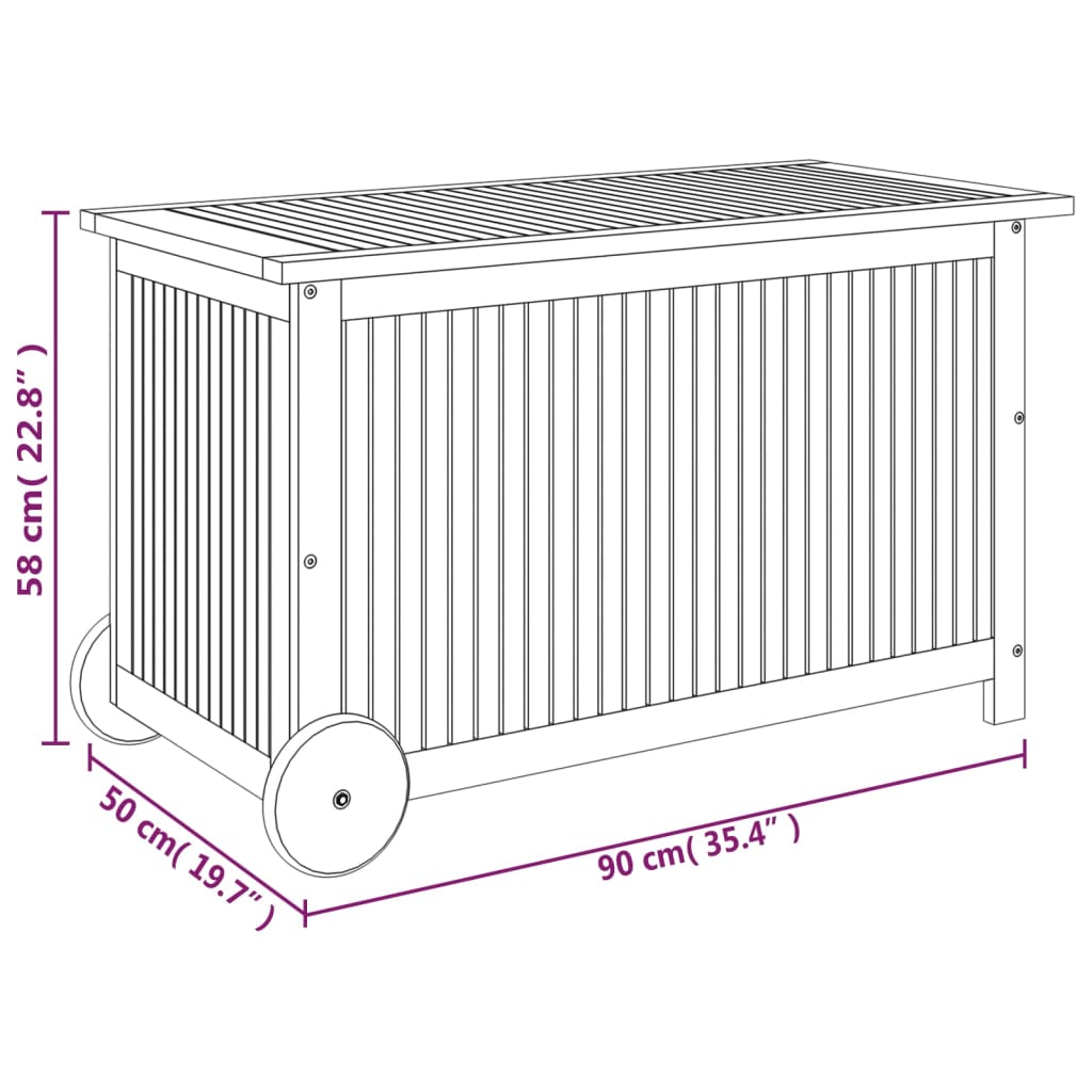 Tuinbox met wieltjes 90x50x58 cm massief acaciahout - Afbeelding 8