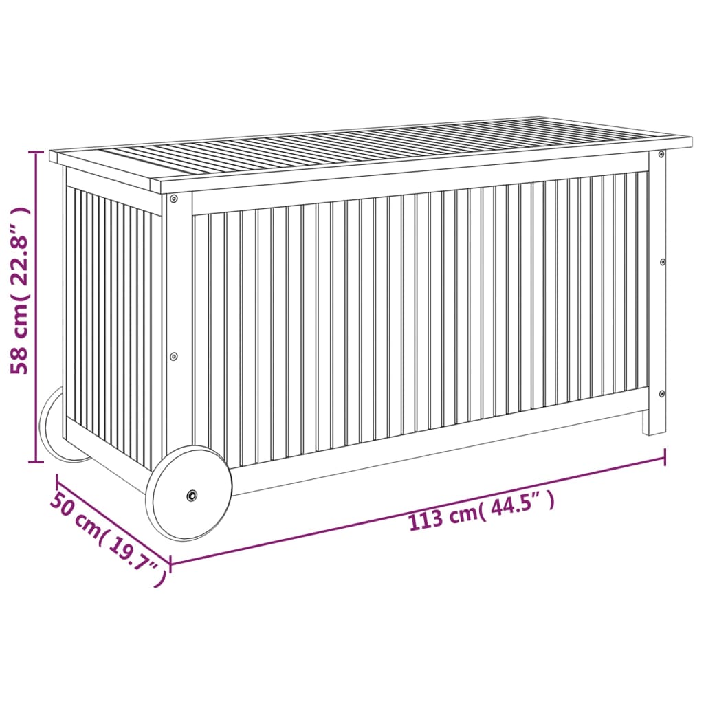 Tuinbox met wieltjes 113x50x58 cm massief acaciahout - Afbeelding 8