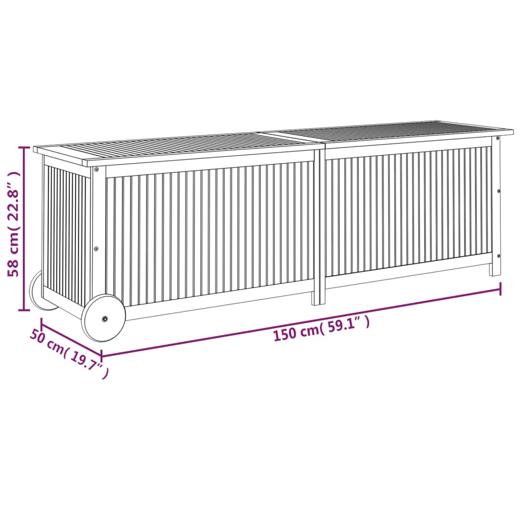 Tuinbox met wieltjes 150x50x58 cm massief acaciahout - Afbeelding 8