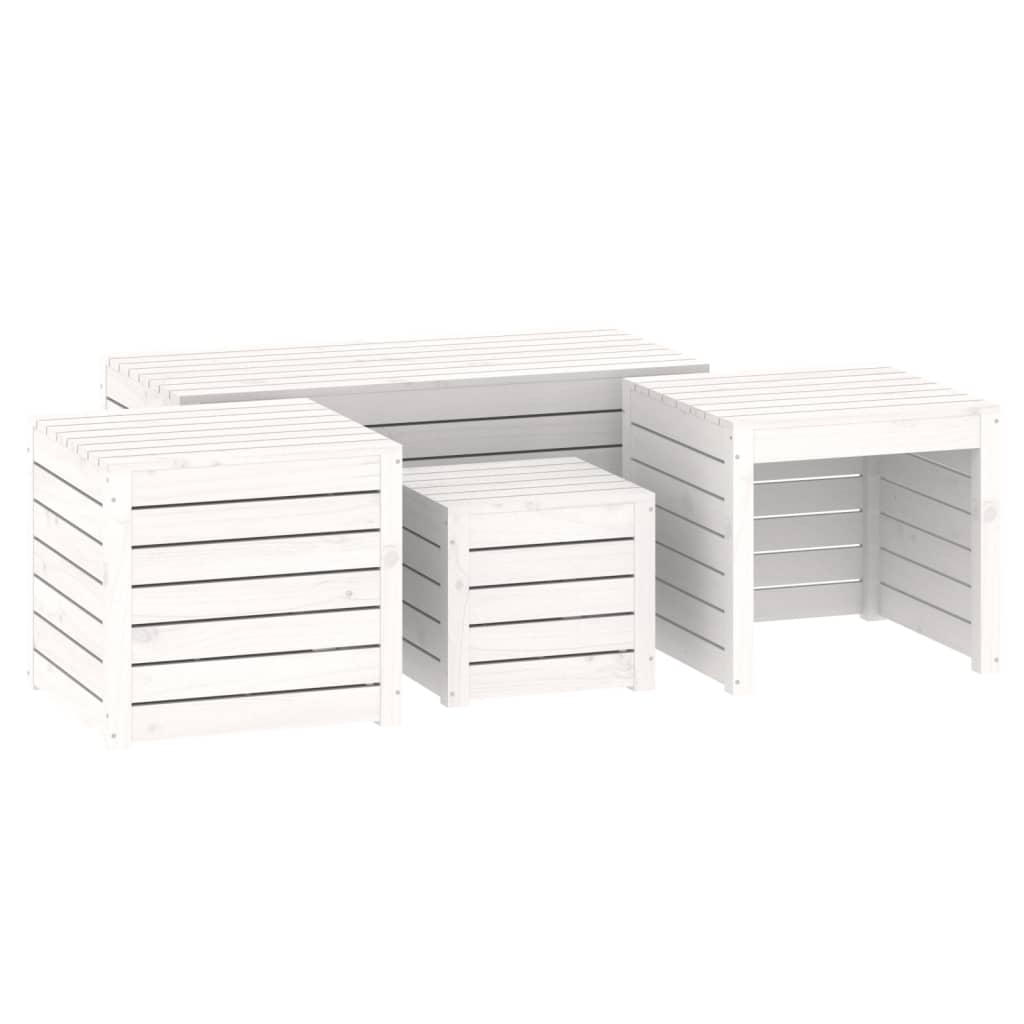 4-delige Tuinboxset massief grenenhout wit - Afbeelding 2