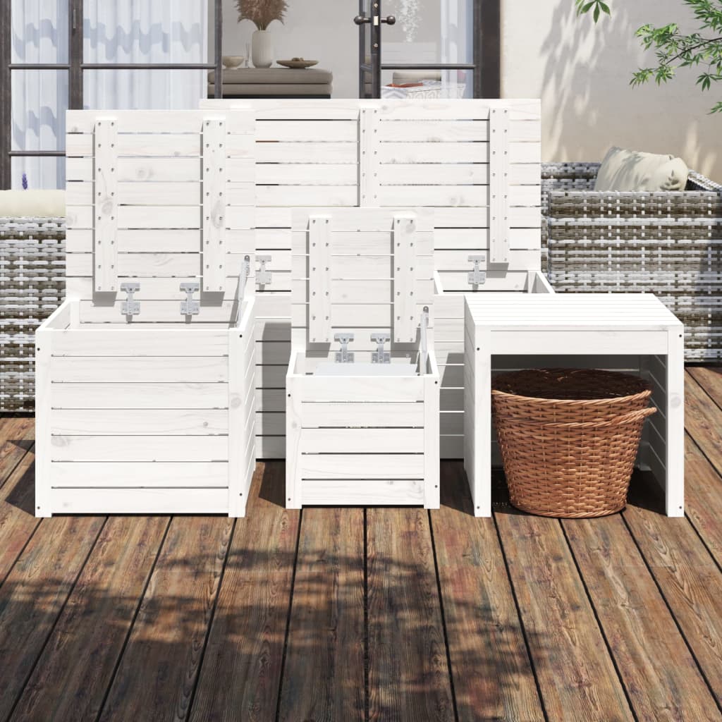 4-delige Tuinboxset massief grenenhout wit - Afbeelding 3