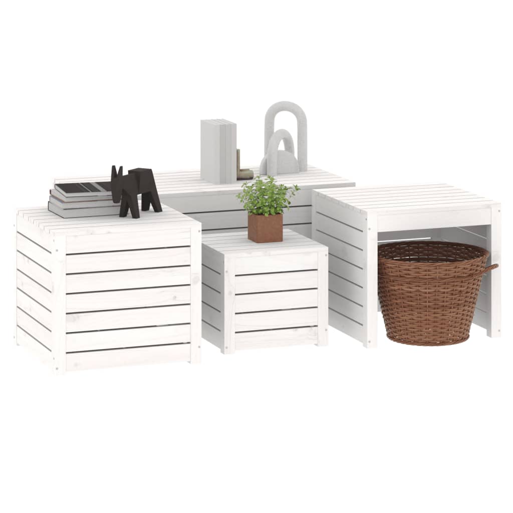 4-delige Tuinboxset massief grenenhout wit - Afbeelding 4