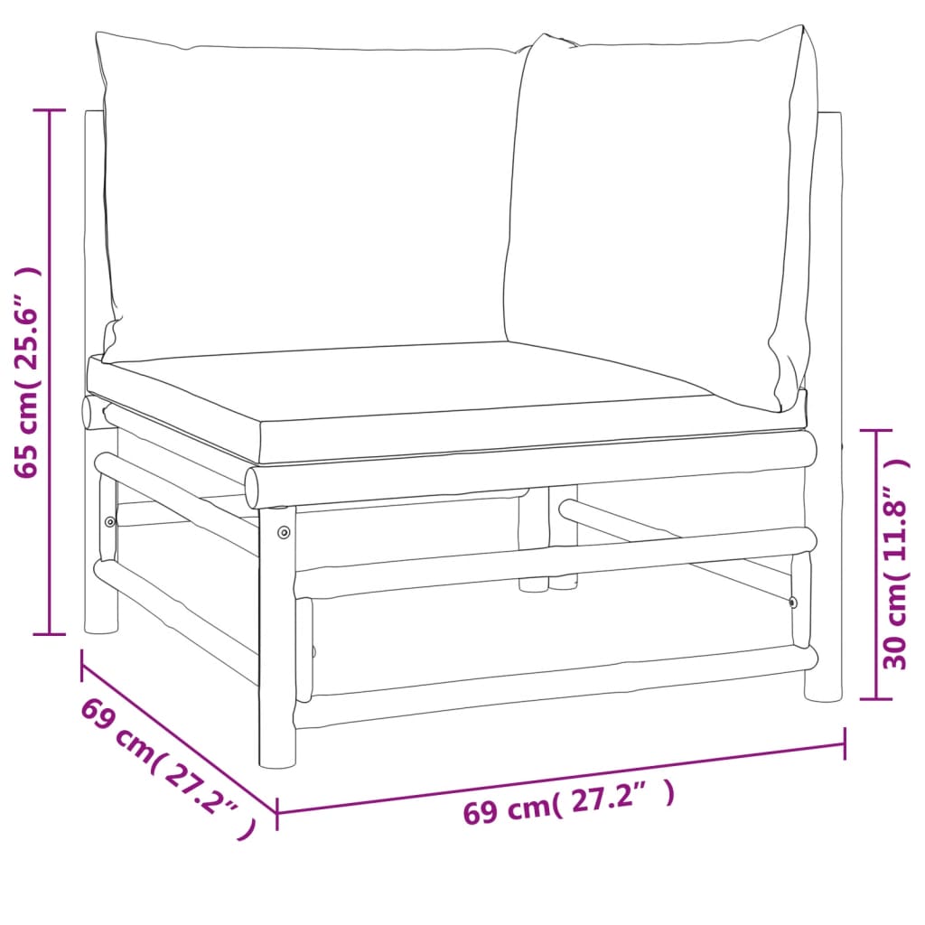 12-delige Loungeset met kussens bamboe taupe - Afbeelding 9