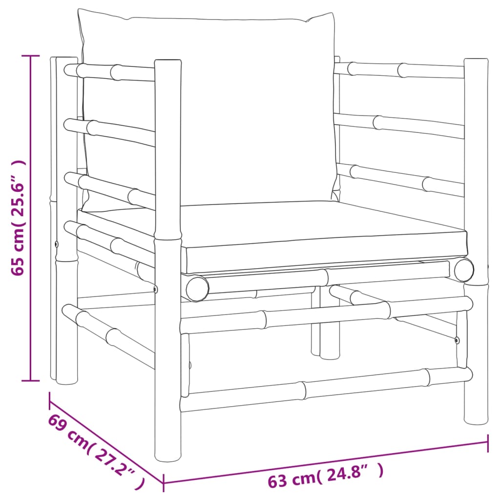 12-delige Loungeset met kussens bamboe taupe - Afbeelding 11