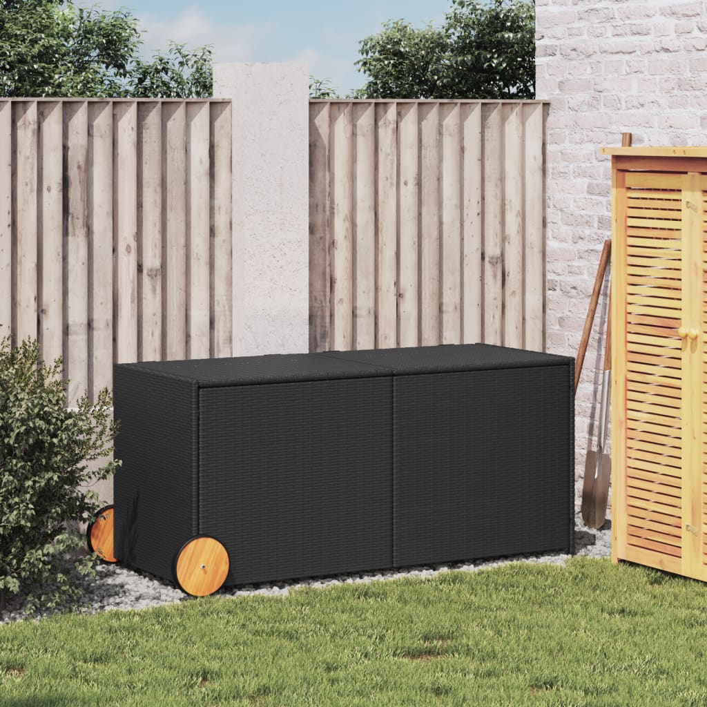 VidaXL Tuinbox met wielen 283 L poly rattan zwart - Afbeelding 3