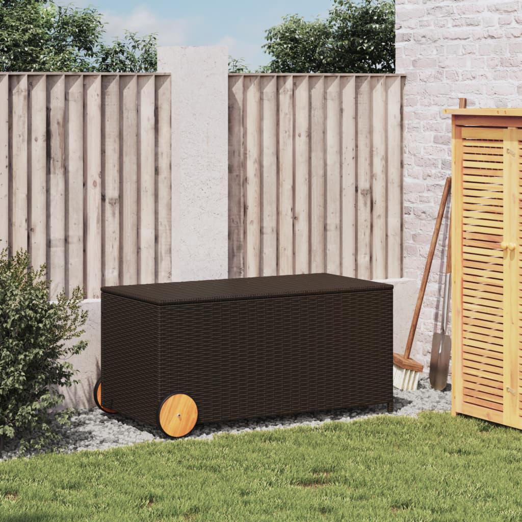 Tuinbox met wielen 190 L poly rattan bruin - Afbeelding 3