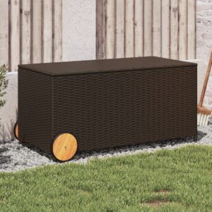 Tuinbox met wielen 190 L poly rattan bruin