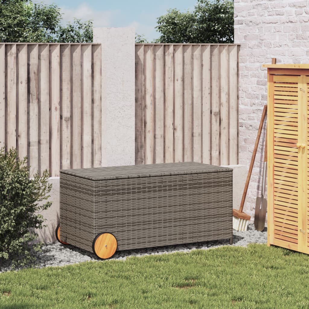 Tuinbox met wielen 190 L poly rattan grijs - Afbeelding 3