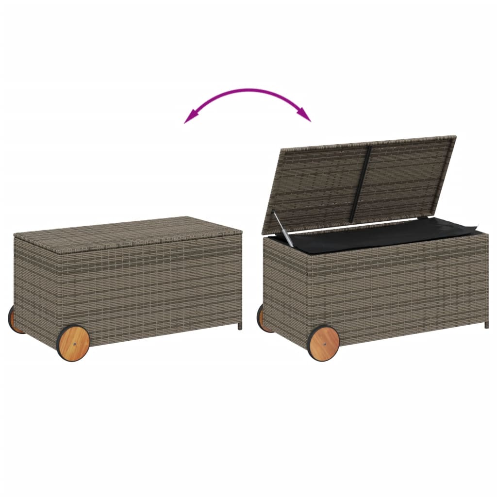Tuinbox met wielen 190 L poly rattan grijs - Afbeelding 7