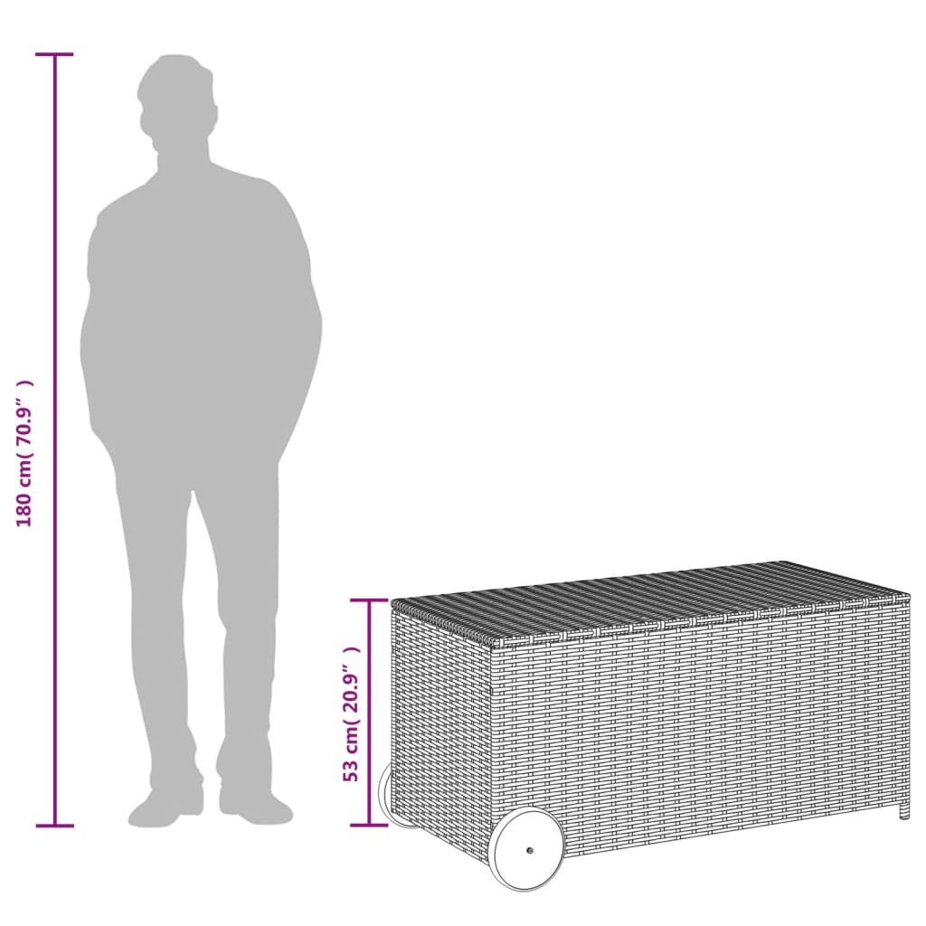 Tuinbox met wielen 190 L poly rattan grijs - Afbeelding 10