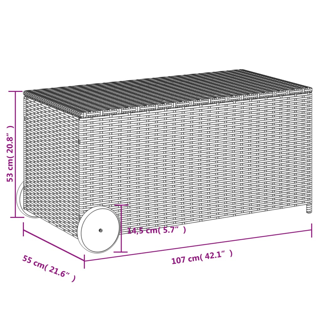 Tuinbox met wielen 190 L poly rattan grijs - Afbeelding 11