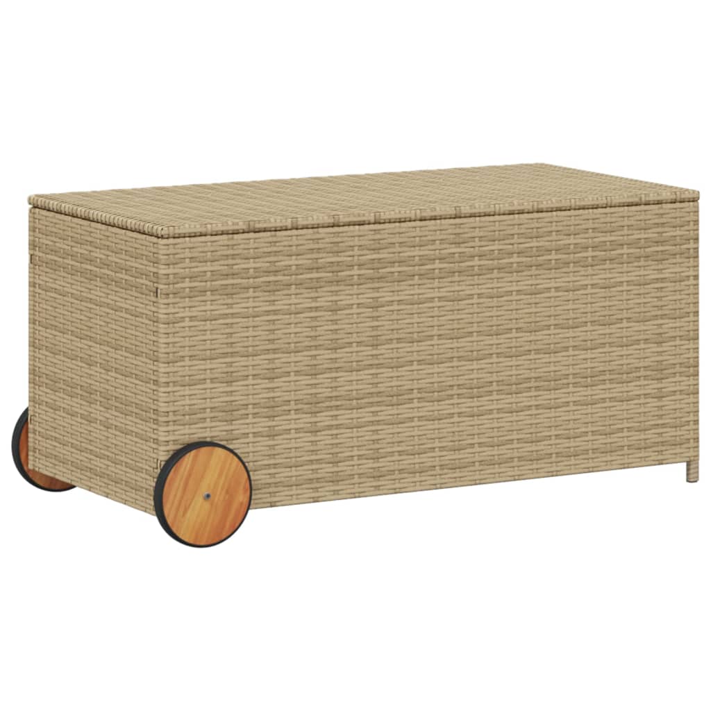 Tuinbox met wielen 190 L poly rattan gemengd beige - Afbeelding 2