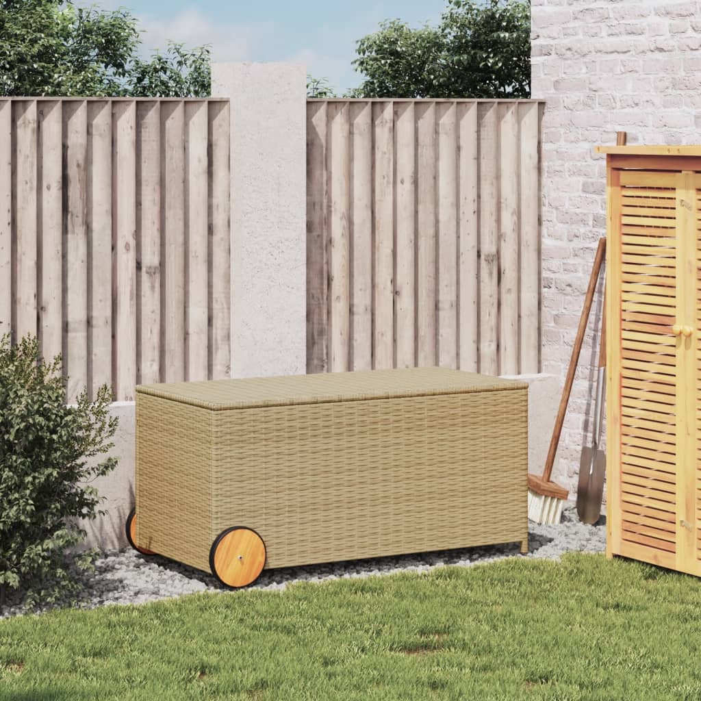 Tuinbox met wielen 190 L poly rattan gemengd beige - Afbeelding 3