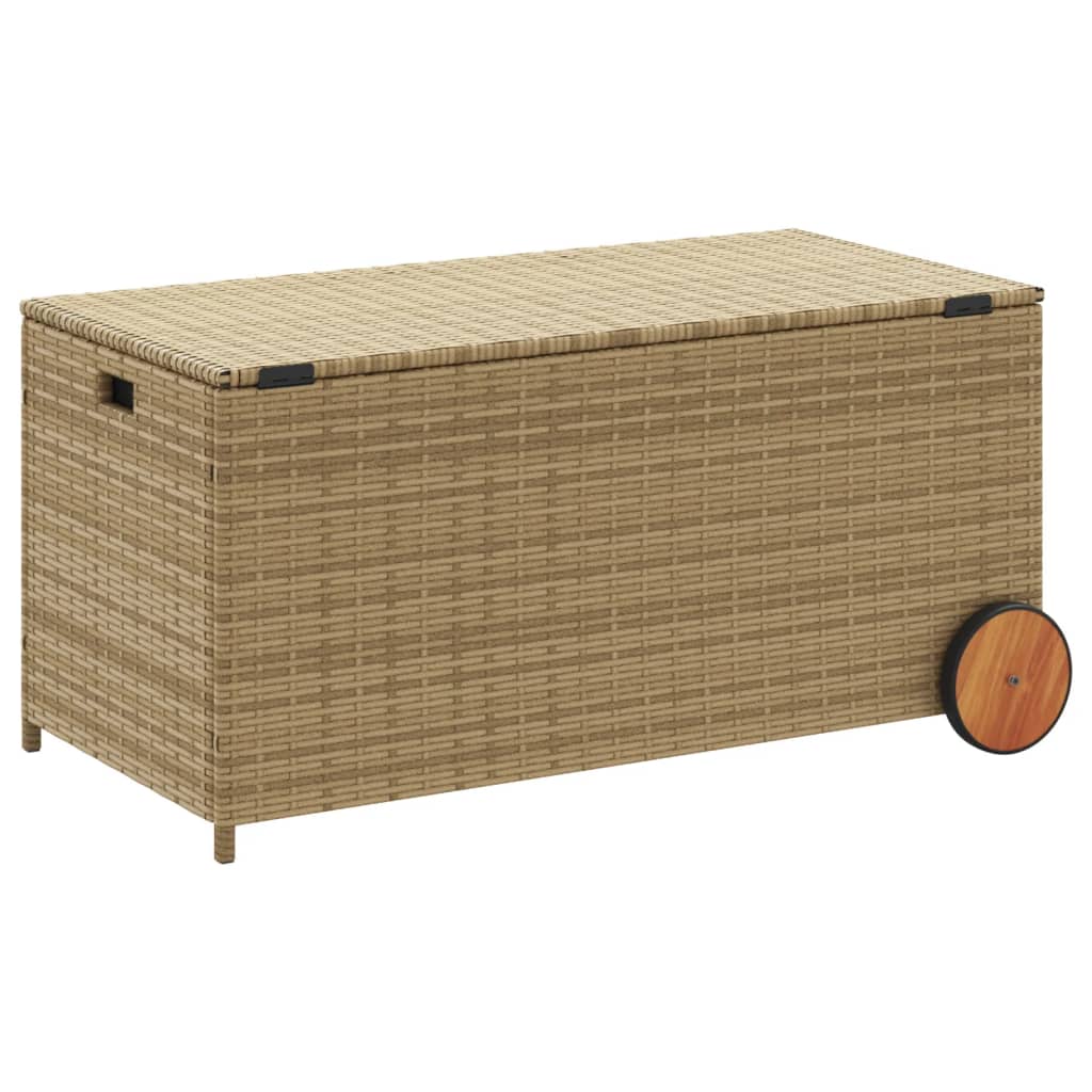 Tuinbox met wielen 190 L poly rattan gemengd beige - Afbeelding 6