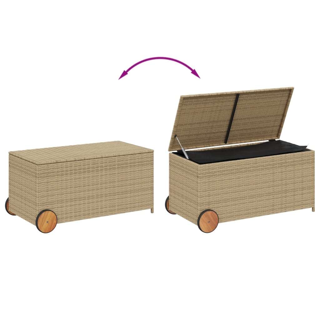 Tuinbox met wielen 190 L poly rattan gemengd beige - Afbeelding 7