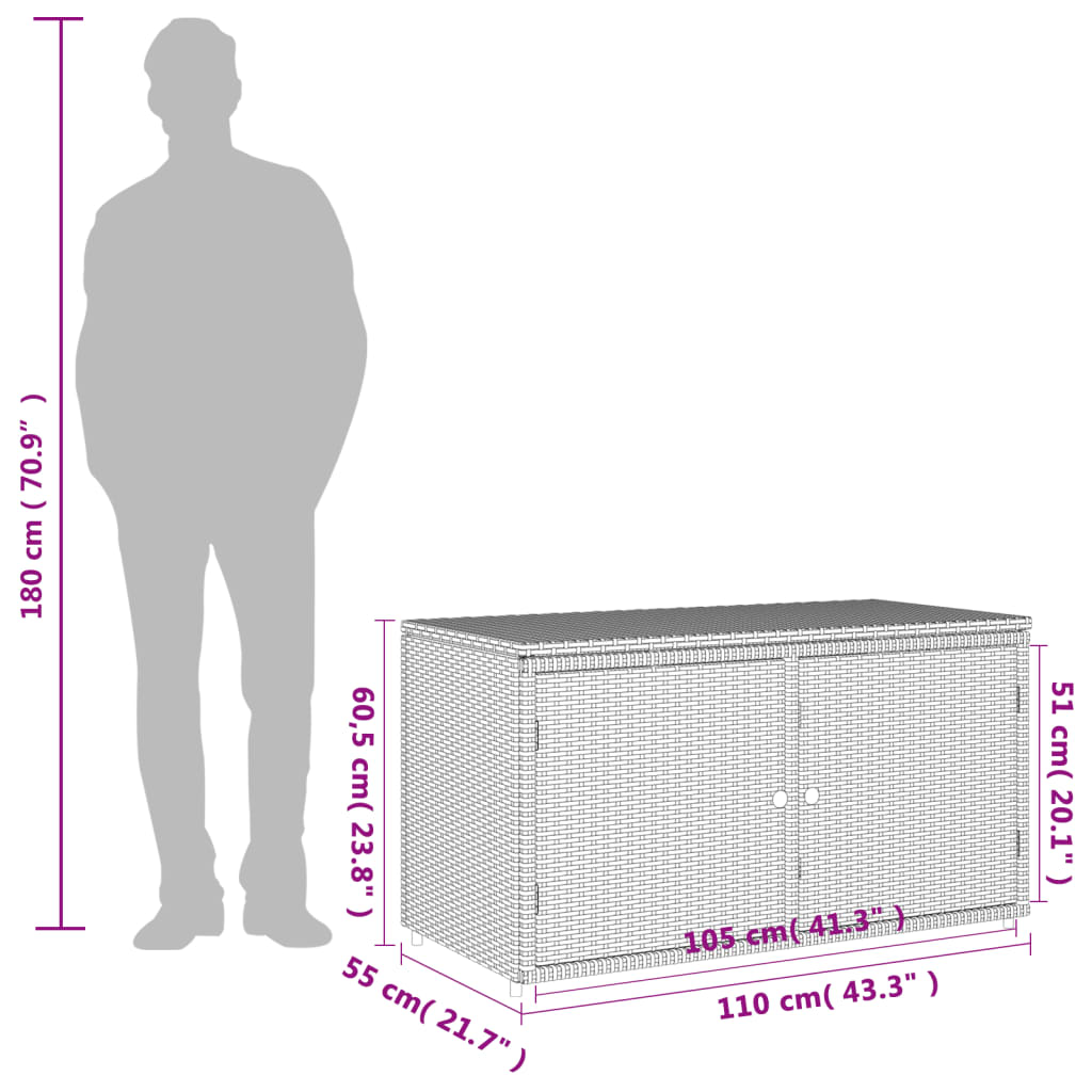 Tuinkast 110x55x60,5 cm poly rattan grijs - Afbeelding 10