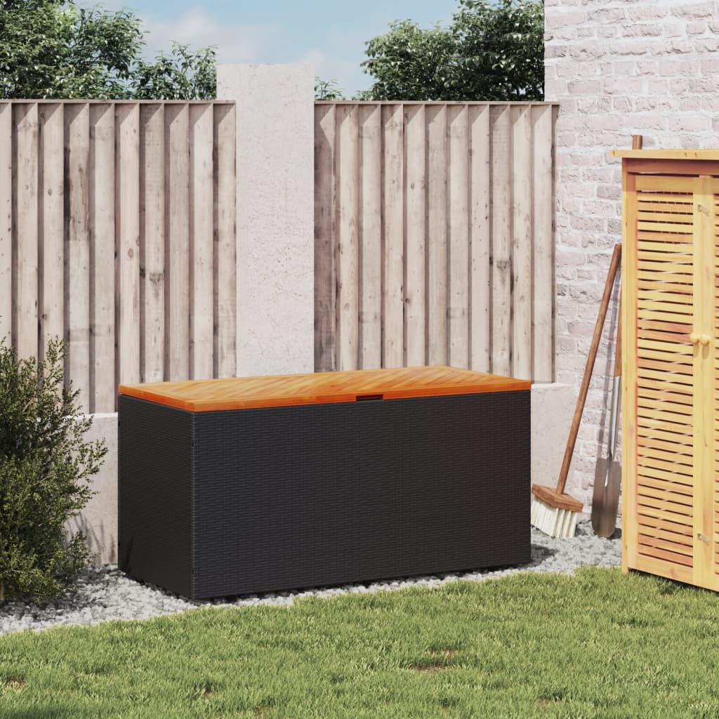 Tuinbox 110x50x54 cm poly rattan en acaciahout zwart - Afbeelding 3