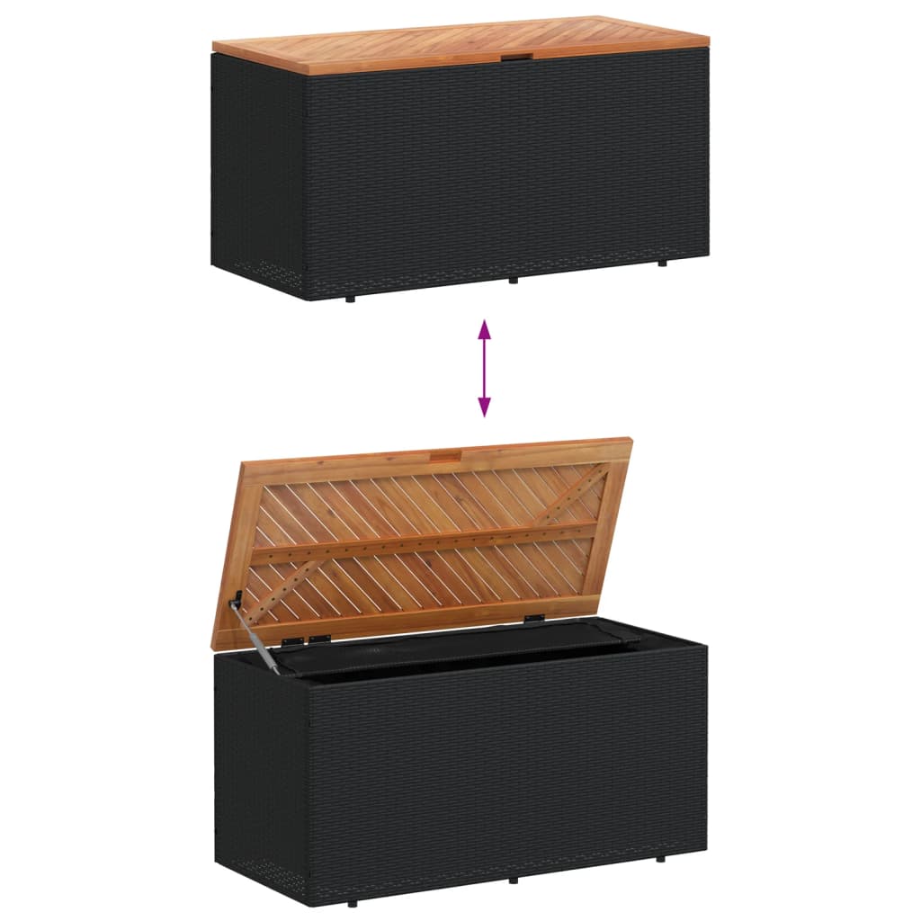 Tuinbox 110x50x54 cm poly rattan en acaciahout zwart - Afbeelding 7