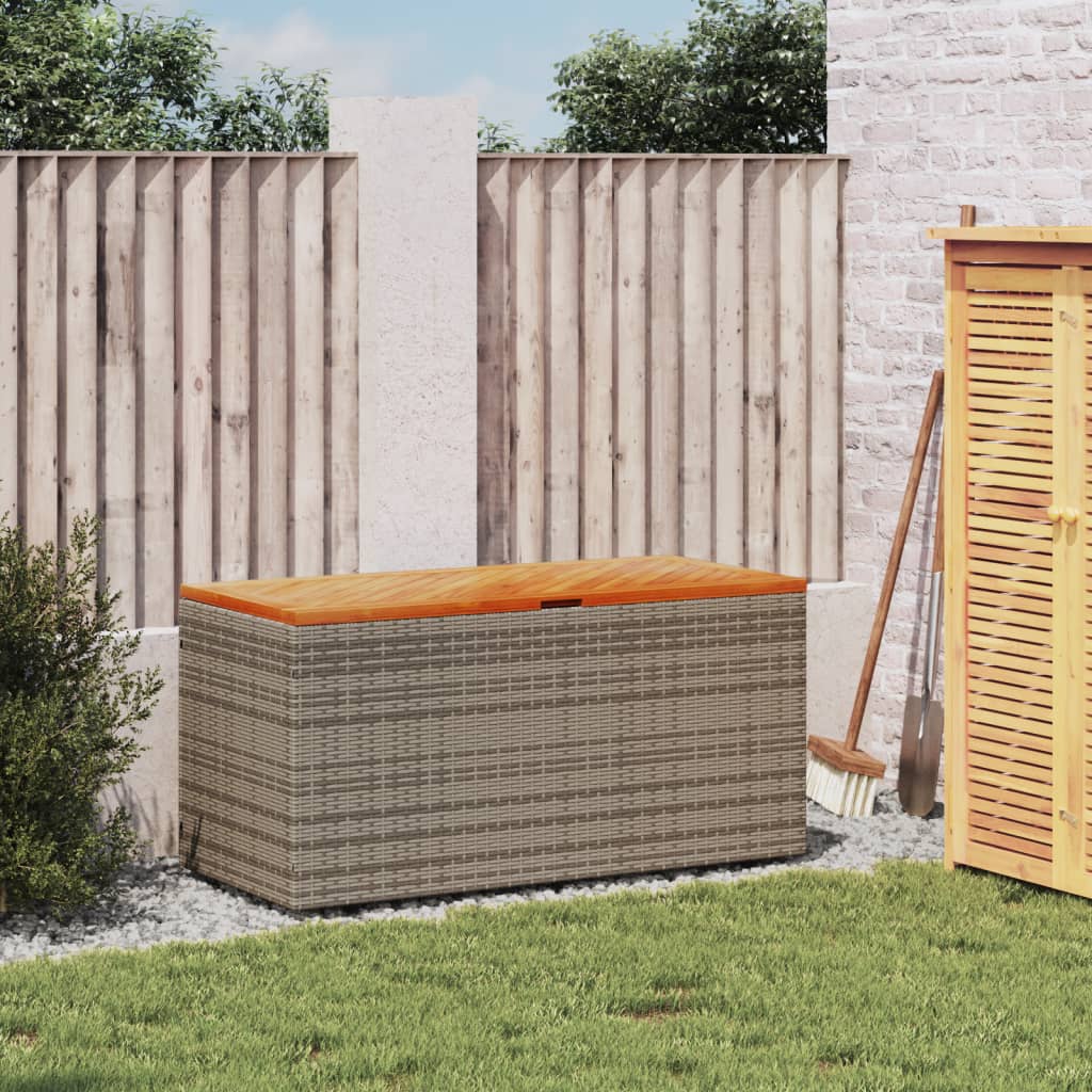 Tuinbox 110x50x54 cm poly rattan en acaciahout grijs - Afbeelding 3