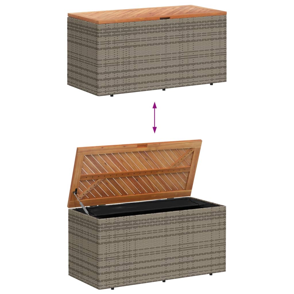 Tuinbox 110x50x54 cm poly rattan en acaciahout grijs - Afbeelding 7