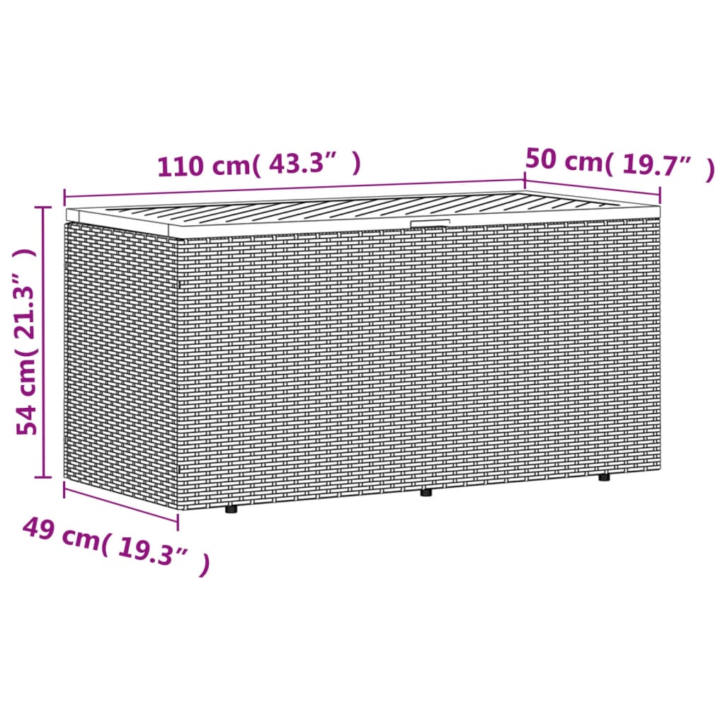 Tuinbox 110x50x54 cm poly rattan en acaciahout grijs - Afbeelding 11