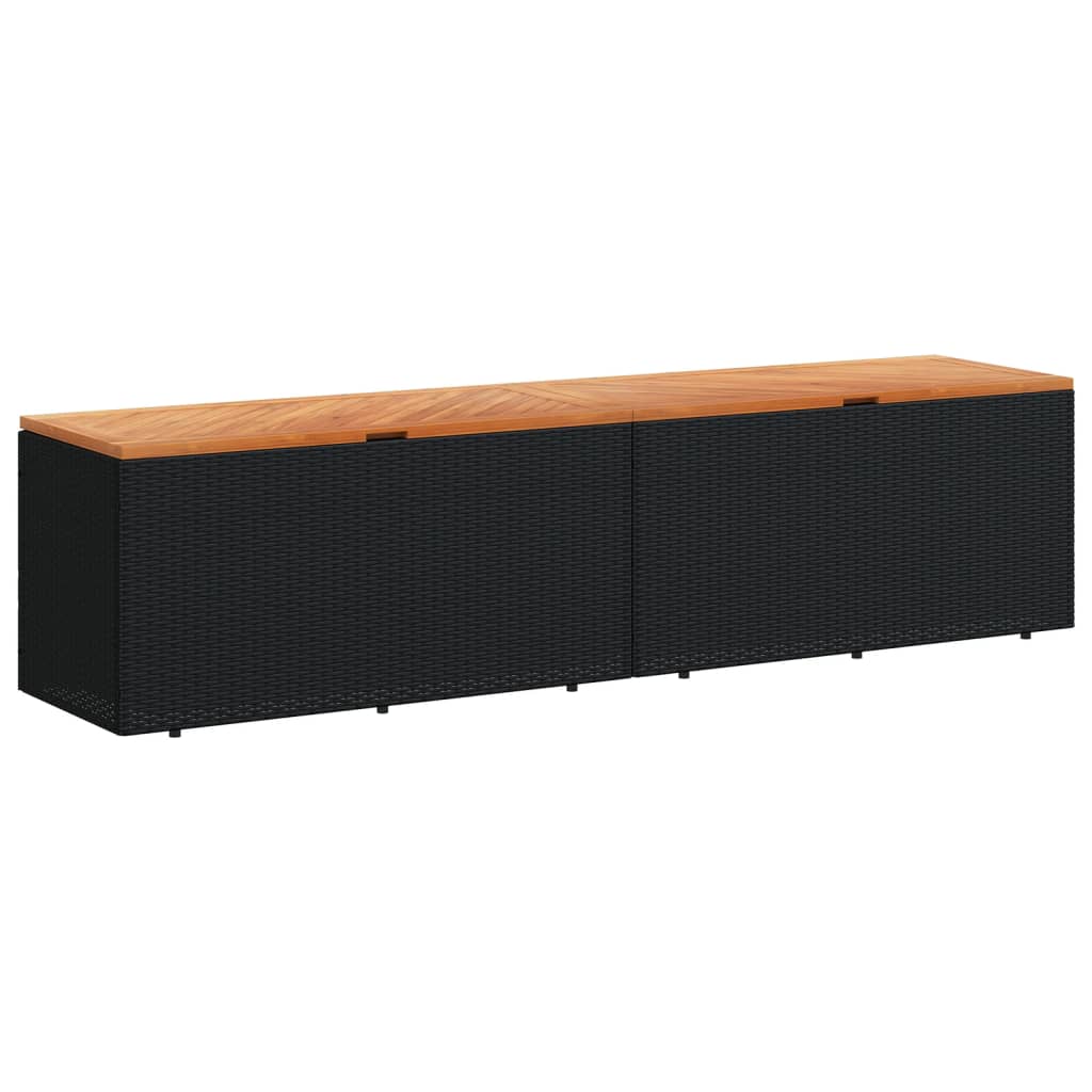 Tuinbox 220x50x54 cm poly rattan en acaciahout zwart - Afbeelding 2