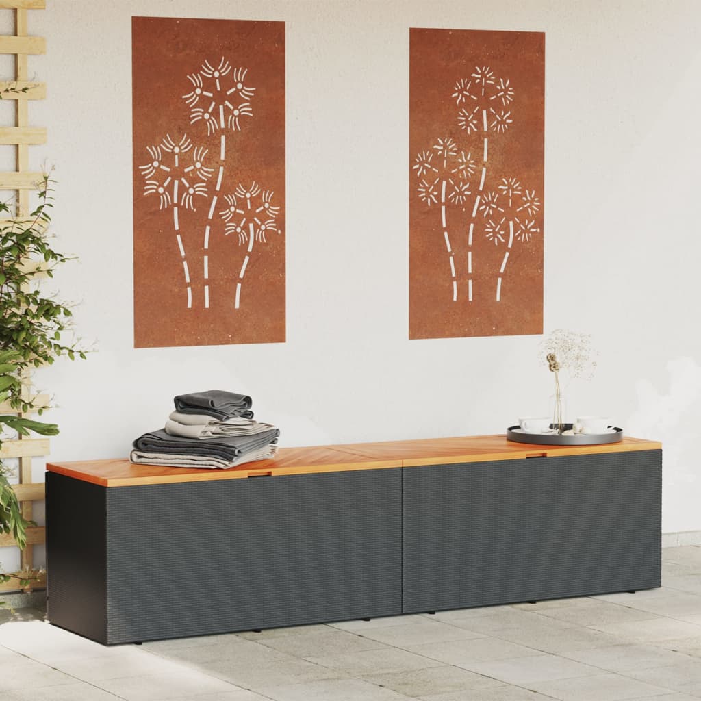 Tuinbox 220x50x54 cm poly rattan en acaciahout zwart - Afbeelding 3